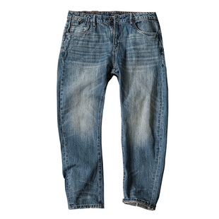 靛海 美式复古重磅弯刀牛仔裤男 阿美咔叽丹宁水洗做旧微锥休闲裤
