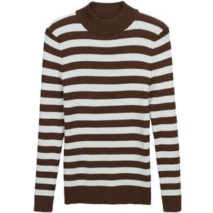 条纹半高领针织衫弹力修身时尚上衣2025秋冬百搭打底毛衣女衫长袖