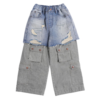 IDS童装拼接破洞牛仔裤