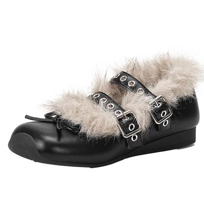 EBLAN/伊伴厚底玛丽珍鞋女毛毛鞋