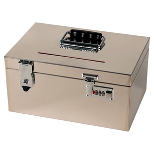 不锈钢收纳整理箱大号存钱罐带双锁镜面拉丝面手提现金票据盒钱箱