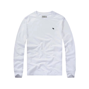 清仓特价春秋美式时尚百搭af长袖T恤男圆领白色上衣纯棉修身打底