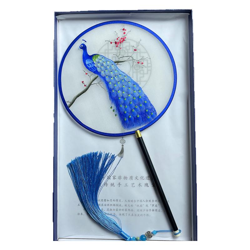 苏州 纯手工 双面绣花复古团扇古风汉服舞蹈扇国风长柄扇子工艺扇