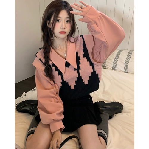 Tide, комплект, весенняя универсальная сексуальная трикотажная толстовка, в корейском стиле