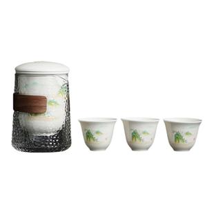 羊脂玉玻璃旅行茶具套装小套便携包式一壶三杯茶壶随行户外快客杯