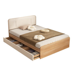 原木色一米单人床现代简约小户型1.2米储物床1.35米软包儿童床