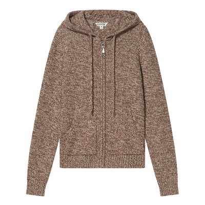 COVERINS2024年冬季新款羊毛拉链毛衣外套连帽女休闲风开衫短款