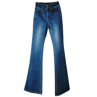 暴雪【蓝水翡翠】显瘦微喇叭高腰弹力牛仔裤女2026春新款加绒加厚