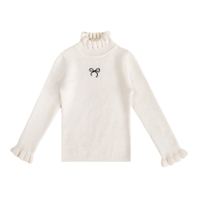 senbaby童装女童半高领针织衫冬季儿童保暖纯色木耳边长袖打底衫