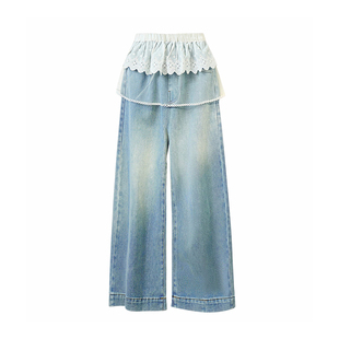 PPVG儿童牛仔裤女童春装26新款屁帘休闲阔腿屁帘宽松长裤百搭裤子