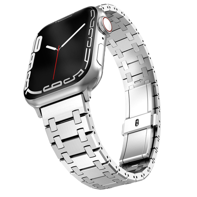 QALUO春夏新款不锈钢表带适用apple watchS9/S8代表带iwatch7苹果手表se/6/5/4表带41/45mm小众高级感男女款