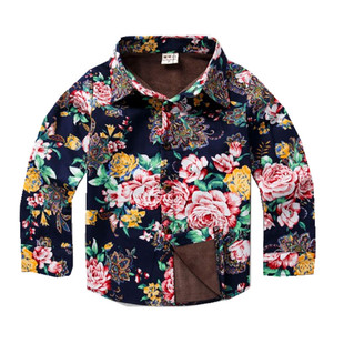 男童花衬衫春秋款儿童碎花衬衫纯棉长袖衬衣港风痞帅休闲上衣外套