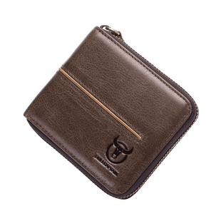 牛船长真皮男士横款多卡位名片夹拉链钱包头层牛皮钱夹复古皮夹子