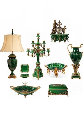 高端档客厅祖母绿摆件欧式法式铜