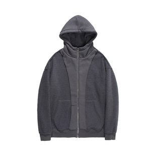 潮男开衫2025秋冬新款加绒宽松拉链连帽卫衣摇粒针织男式外套