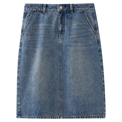 水云间波西风牛仔直筒半身裙夏新