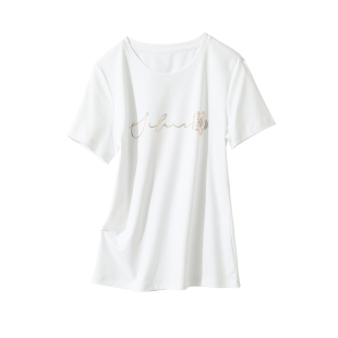 SKYINTL短款上衣女白色打底衫内搭丝光棉烫钻花朵纯棉短袖t恤女夏