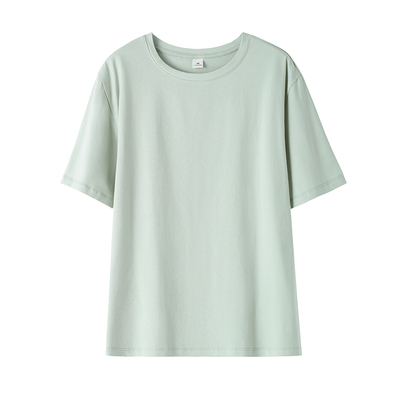 奶油蓝宽松棉质短袖t恤女百搭夏