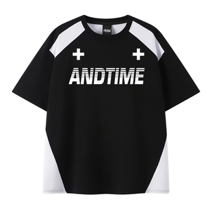 andtime美式短袖凉感轻薄拼接双色羽毛篮球服运动速干混纺棉t恤潮