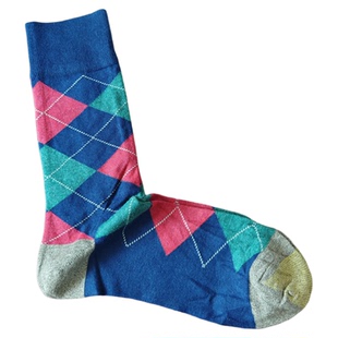 外贸金袜头美国菱形格绅士袜子出口订单深蓝色绿色学院风正装袜