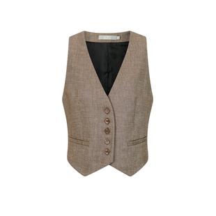 CNC官方正品女装 西装马甲女2025春夏新款通勤风纽扣亚麻无袖外套