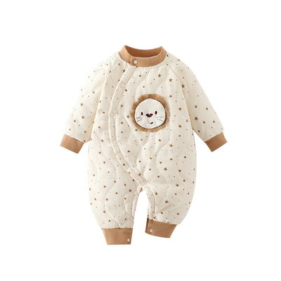 婴儿夹棉连体衣100g秋冬季A类偏开新生儿爬服宝宝哈衣卡通外出服