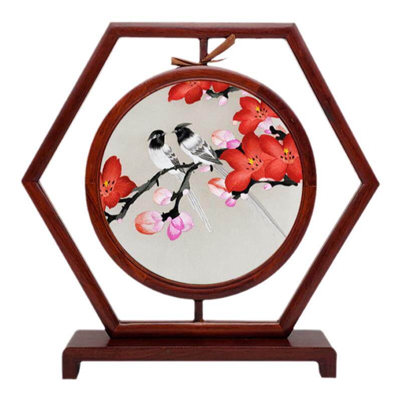 蜀绣花鸟牡丹孔雀屏风双面绣摆件