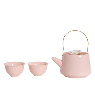 手工捏花提梁壶女生简约陶瓷下午茶功夫茶壶茶杯现代家用茶具套装