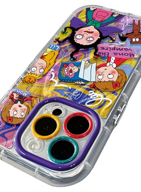 涂鸦小魔女适用苹果17pro奶油羽纱纹卡通手机壳iphone16pro可爱华为苹果13创意可爱保护套防摔15ProMax