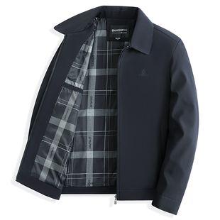 中老年爸爸春秋装外套商务休闲中年人男士上衣秋季翻领行政夹克衫