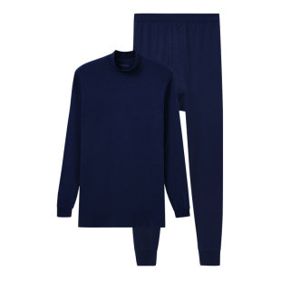 三枪纯棉男士保暖内衣加厚舒肤半高领男士秋衣秋裤套装全棉打底衫