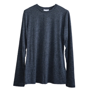 【大码特】澳洲week 深灰慵懒的海 打底弹力小领口黑灰色长袖t恤