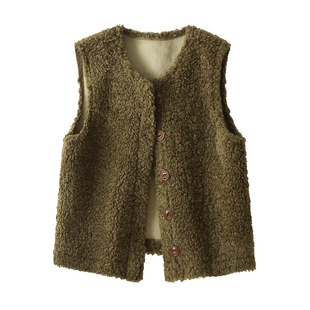 羊羔绒无袖马甲背心女冬天保暖外穿皮毛一体上衣毛茸茸短款外套潮