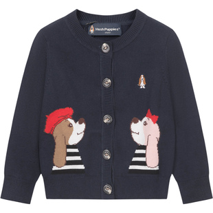 暇步士童装女童针织开衫春秋季新款小童童趣线衣外套儿童宽松上衣