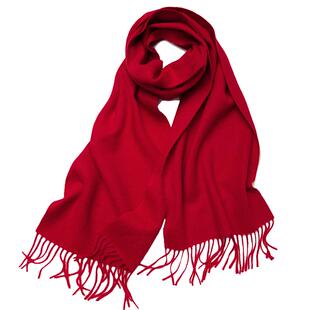 恒源祥100%纯羊绒围巾女士秋冬季保暖加厚长款围脖大红色送礼盒装