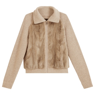 YINER音儿专选2025秋季新款复古母貂毛皮拼接羊毛袖短款皮草外套