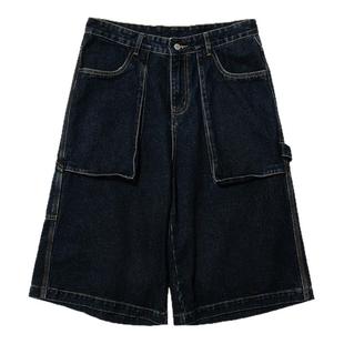 CountryMoment 复古立体口袋原色牛仔短裤男女宽松工装五分中裤