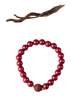 原矿朱砂紫金砂圆珠回纹珠手链 男女款本命佛饰品