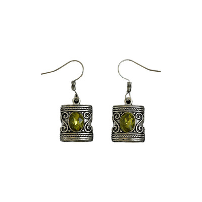 古着vintage银relief绿宝石耳环