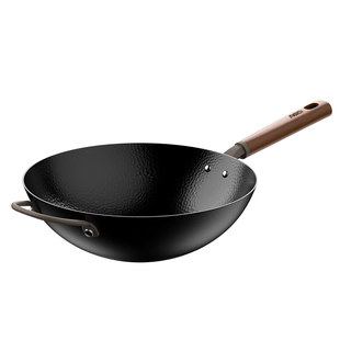 爱仕达铁锅家用炒菜锅老式无涂层炒锅熟铁锅免开锅燃气煤气灶专用