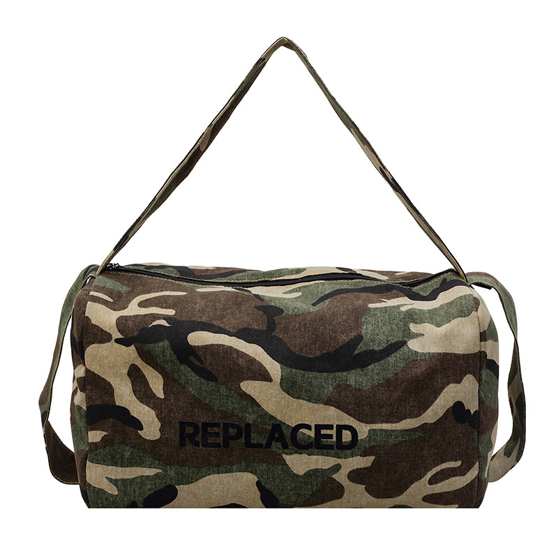 迷彩帆布托特包女2025新款大容量单肩包时尚复古手提旅行包收纳包