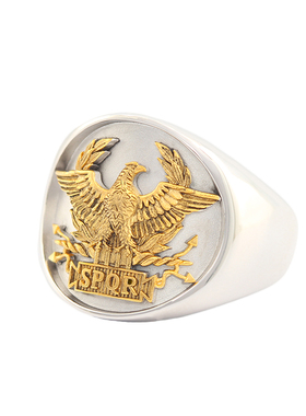 定制男士罗马鹰橄榄枝925纯银戒