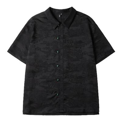 NMAX大码潮牌男装26年夏新款新中式提花国风造型纽扣宽松松弛衬衫