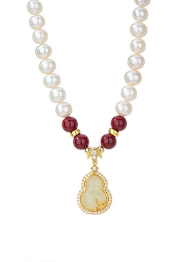 【新品】和田玉葫芦珍珠银项链女款2025新款朱砂首饰元旦圣诞礼物