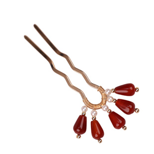 红色结婚发饰古风玛瑙发钗簪子宋制汉服头饰点缀女款百搭排簪冬季