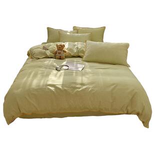 夏季清新绿床上四件套2025新款非全棉纯棉被套学生宿舍床单三件套