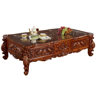 粤港家具欧式别墅豪华茶几实木桌面雕花高档奢华客厅美式古典家具