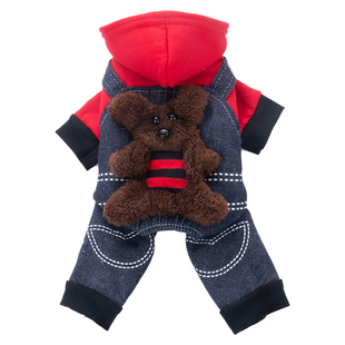 狗狗衣服加绒加厚宠物四脚衣小熊背带裤小型犬比熊泰迪防寒棉服