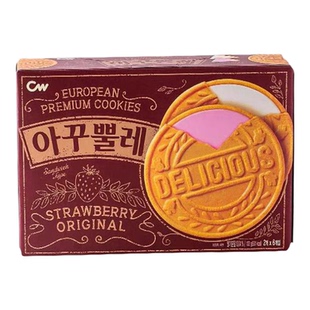 韩国进口食品CW青佑草莓味夹心饼干下午茶办公室休闲小零食102g
