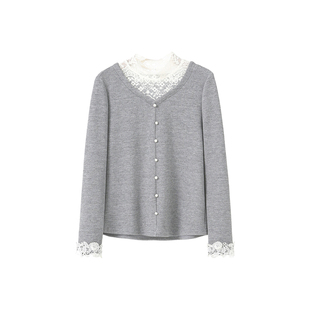 李子木先生蕾丝拼接半高领加绒卫衣女2025冬季保暖百搭减龄打底衫